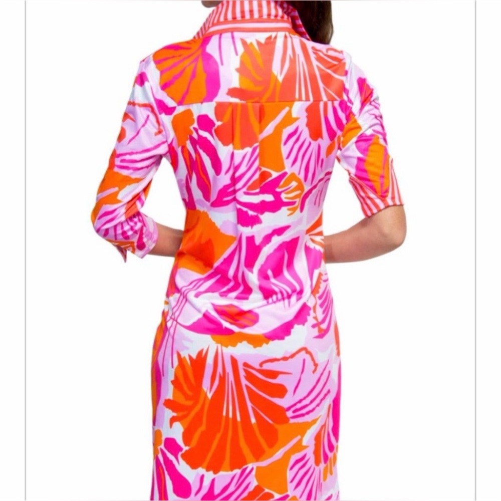 Gretchen Scott Everywhere Dress in Pink Frond Frenzy Floral Tropical Dress Sz M - Picture 2 of 16